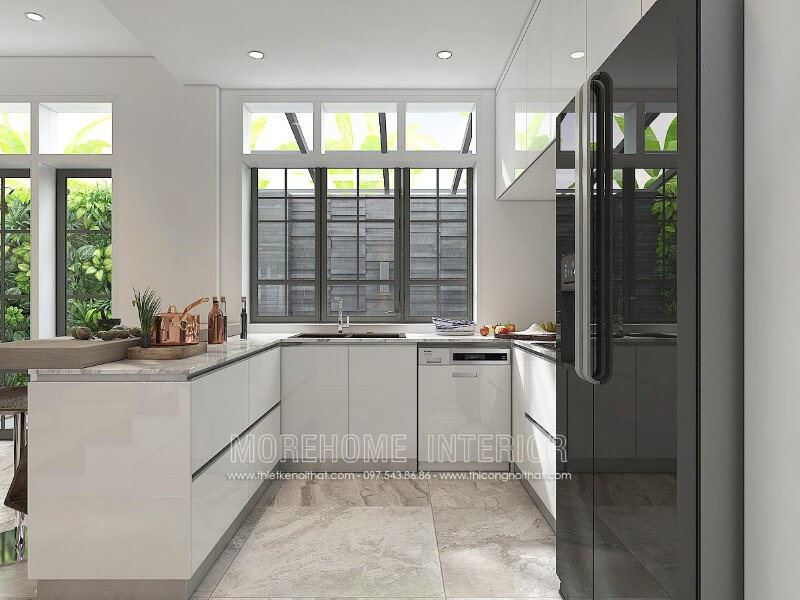 Tủ bếp treo trên kết hợp tủ bếp dưới, với sự phân chia ngăn tủ khoa học, hợp lí tạo cho bạn có thể lưu trữ vật dụng nhà bếp, cũng như gia vị nấu ăn Tủ bếp hiện đại, tủ bếp chữ u, tủ bếp chữ i, tủ bếp chữ l